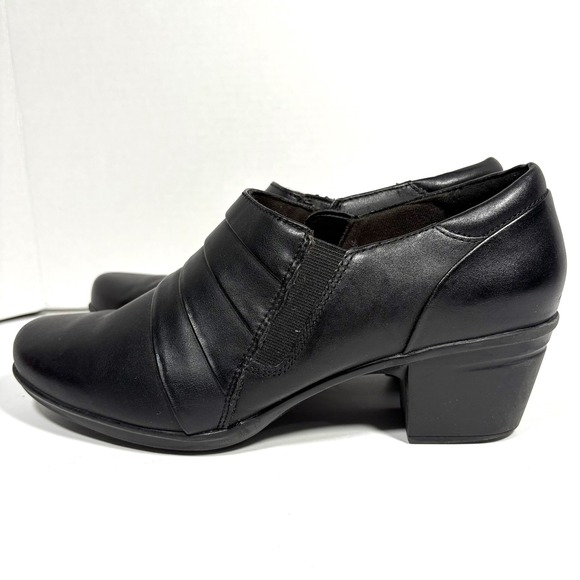 Clarks Womens Black Leather Side Zip Comfort Ankle Boots Block Heel Size 10 - Picture 4 of 10